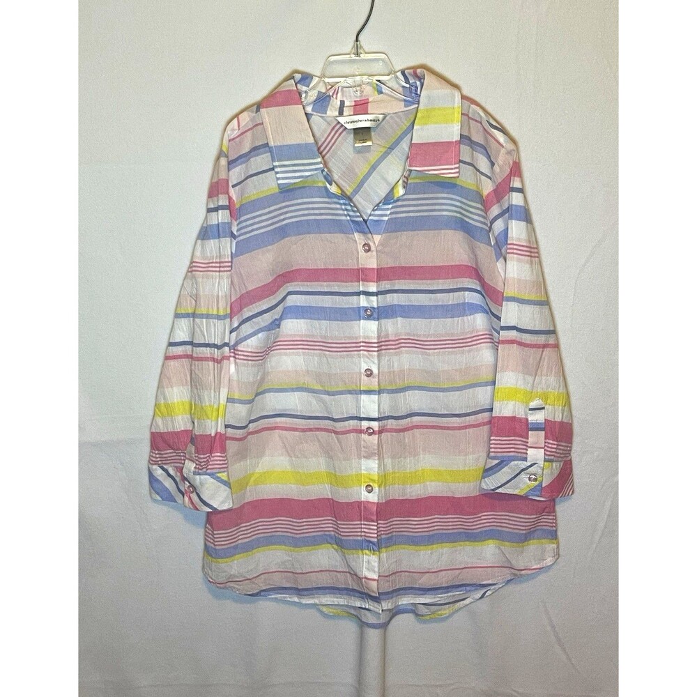 Christopher & Banks Women’s S Multicolor Striped Button-Up Collared 3/4 Cotton